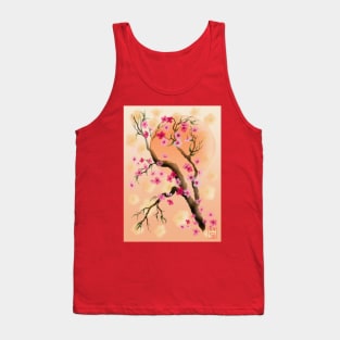 Deep yellow and pink sakura (cherry blossoms) sumi-e Tank Top